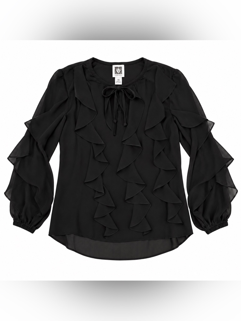 Anne Klein Women’s XS Black Ruffle Long Sleeve Blouse Top NWT MSRP $99
